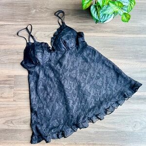 Seductive Wear by Cinema Etoile Black Sheer Embossed Babydoll | Vintage | Size L